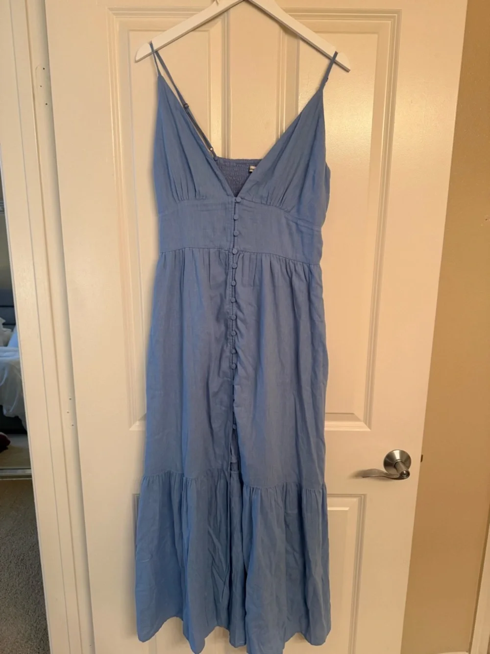 Light Blue Spaghetti-Strap Button Front Maxi Dress